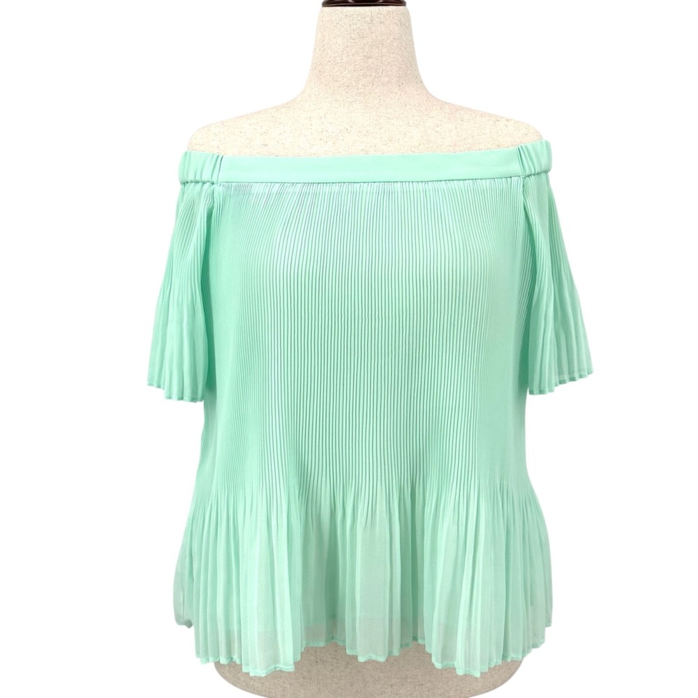 DO+BE COLLECTION Mint Green Pleated Off Shoulder Chiffon Swing Top Women's Small